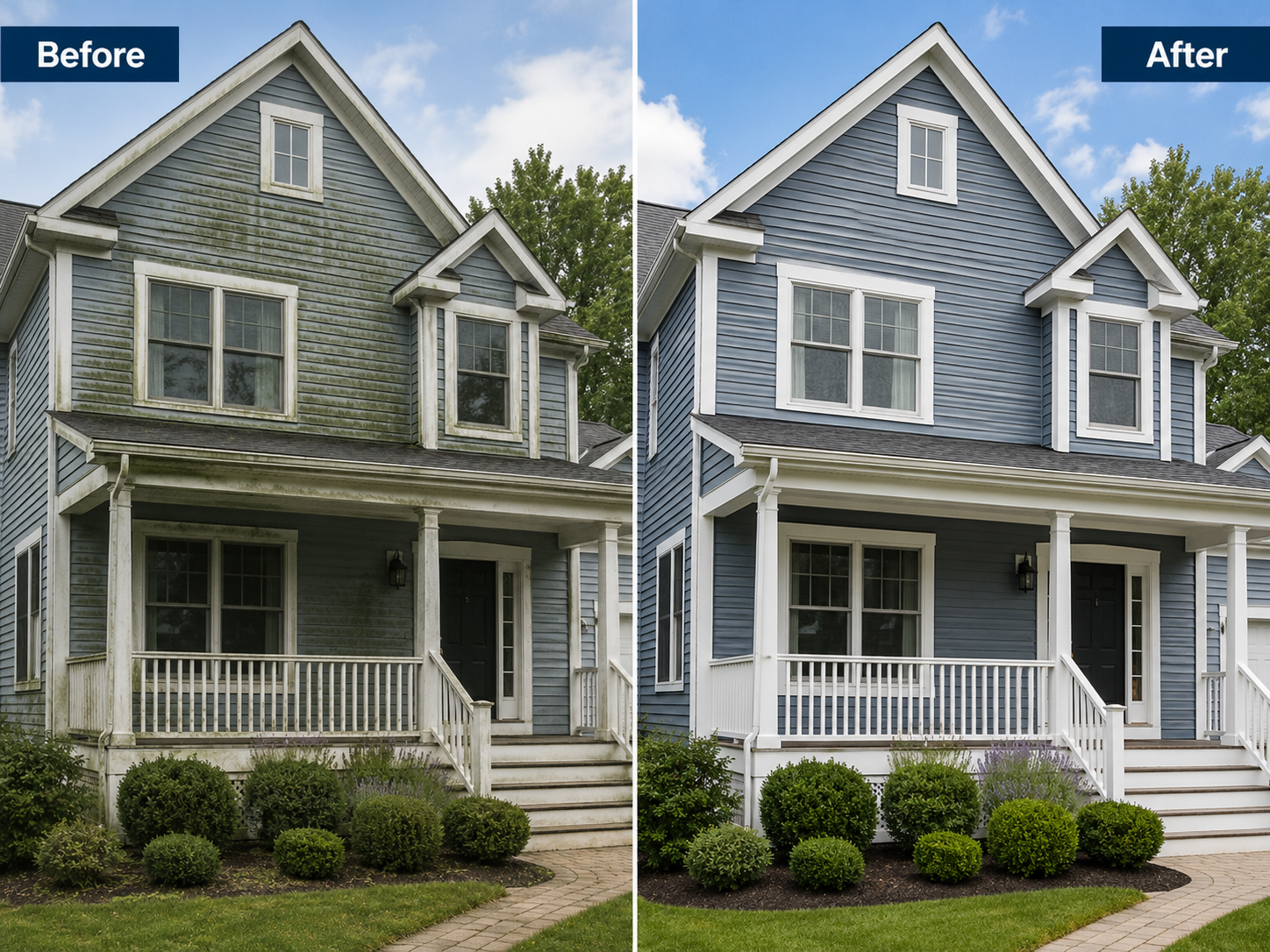 Full house exterior wash before and after